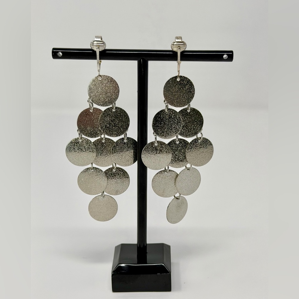 Silver Dangle Clip On Earrings